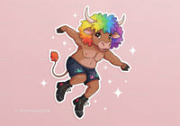Colorful Cartoon Bull with Rainbow Hair in Funky Streetwear