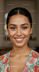 Beautiful Smiling Woman Portrait in Floral Dress for Fashion and Beauty