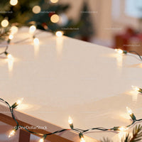Cozy Holiday Lights Draped Over Wooden Table Edge