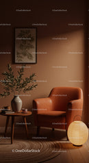 Cozy corner with leather armchair and soft lighting