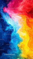 Abstract Watercolor Artwork with Bright Swirls of Red Blue and Yellow