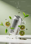 Refreshing kiwi and green tea beverage with ice cubes