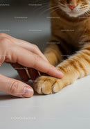 Human Finger Touching Ginger Cat Paw Gently
