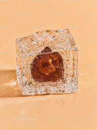 Ice cube encapsulating a coffee ground block