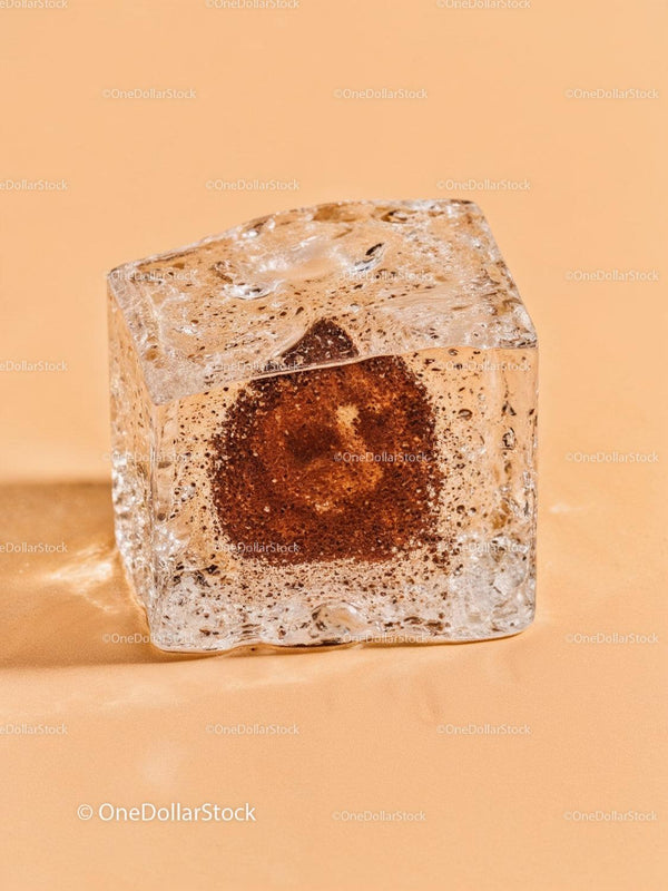 Ice cube encapsulating a coffee ground block