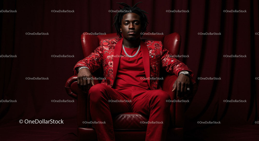 Confident Man in a Bold Red Suit Sitting Elegantly