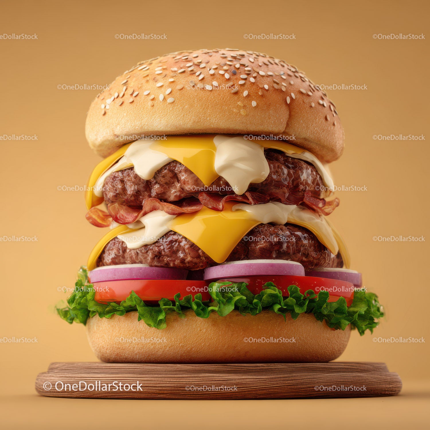 Podwójny burger wołowy gourmet z sałatą i pomidorem