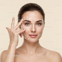 Young Woman Receiving Facial Skincare Treatment with Diagram Overlay