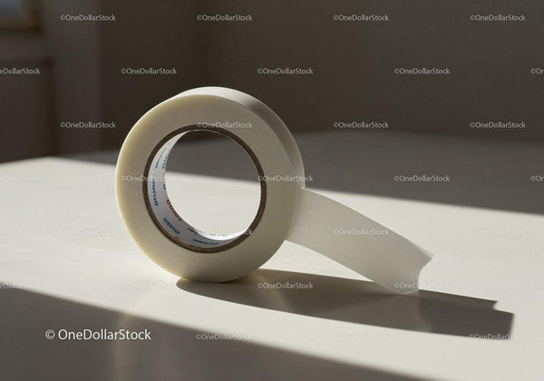 Roll of transparent adhesive tape on bright surface JPG Mockup Image