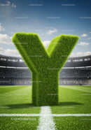 Green Grass Letter Y on Soccer Stadium Field
