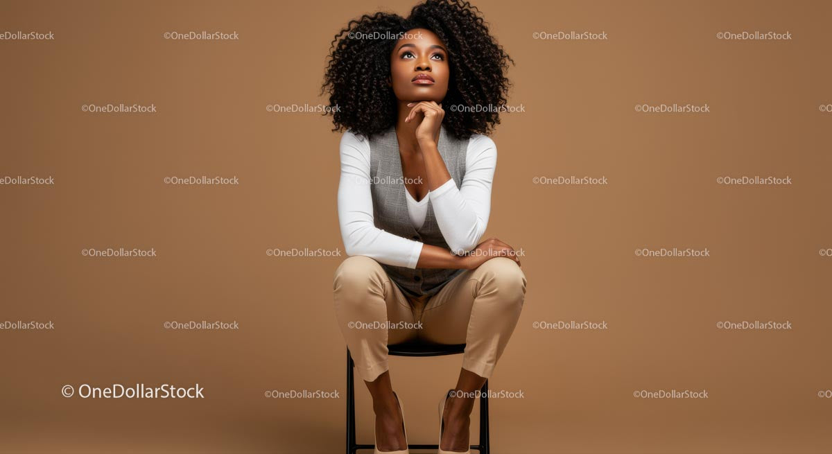 Stylish Confident Woman Sitting on Chair in Modern Studio