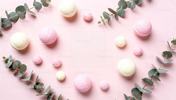Soft Pink and Cream Bath Bombs with Eucalyptus Leaves
