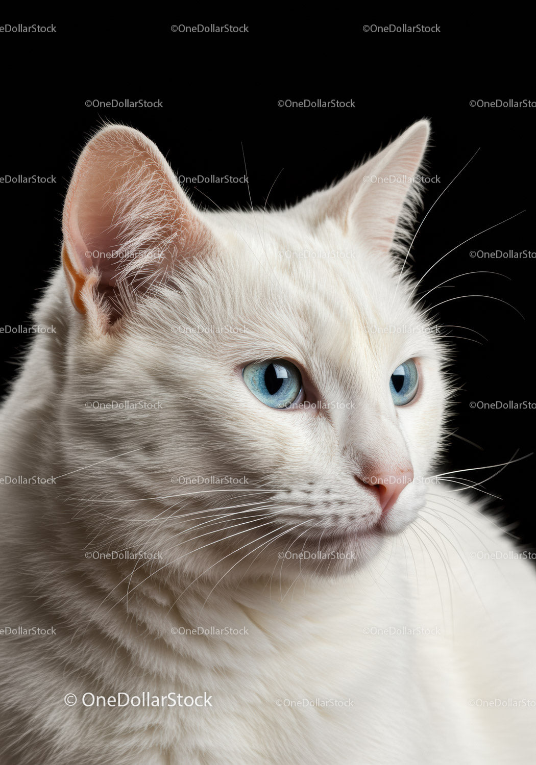 Close up of white cat with striking blue eyes