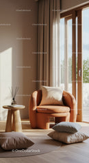 Cozy corner with modern armchair and soft cushions