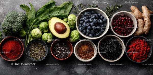 Fresh Organic Superfoods and Culinary Ingredients for Healthy Eating Stock Photo Bundle (16 JPG Files)