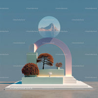 Futuristic Abstract Landscape with Vibrant Red Trees