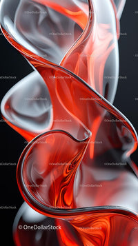 Elegant Abstract Glass Sculpture with Red and Silver Highlights