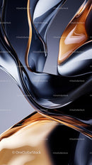 Abstract Fluid Metallic Shapes with Glossy Surface Finish