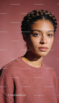 Thoughtful woman with braided hair and warm sweater