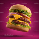 Stacked Cheeseburger with Multiple Beef Patties and Fresh Toppings
