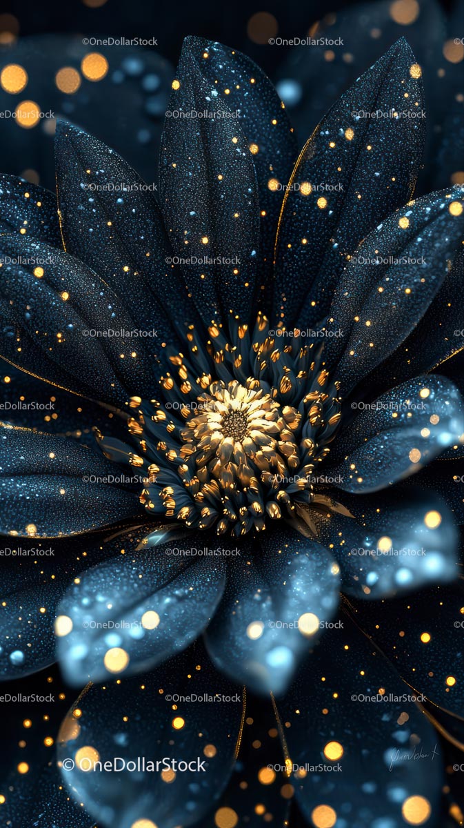 Elegant Night Flower with Sparkling Blue and Gold Petals