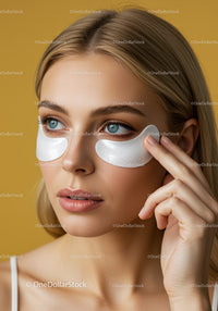 Young Woman with Eye Patches Applying Skincare Treatment