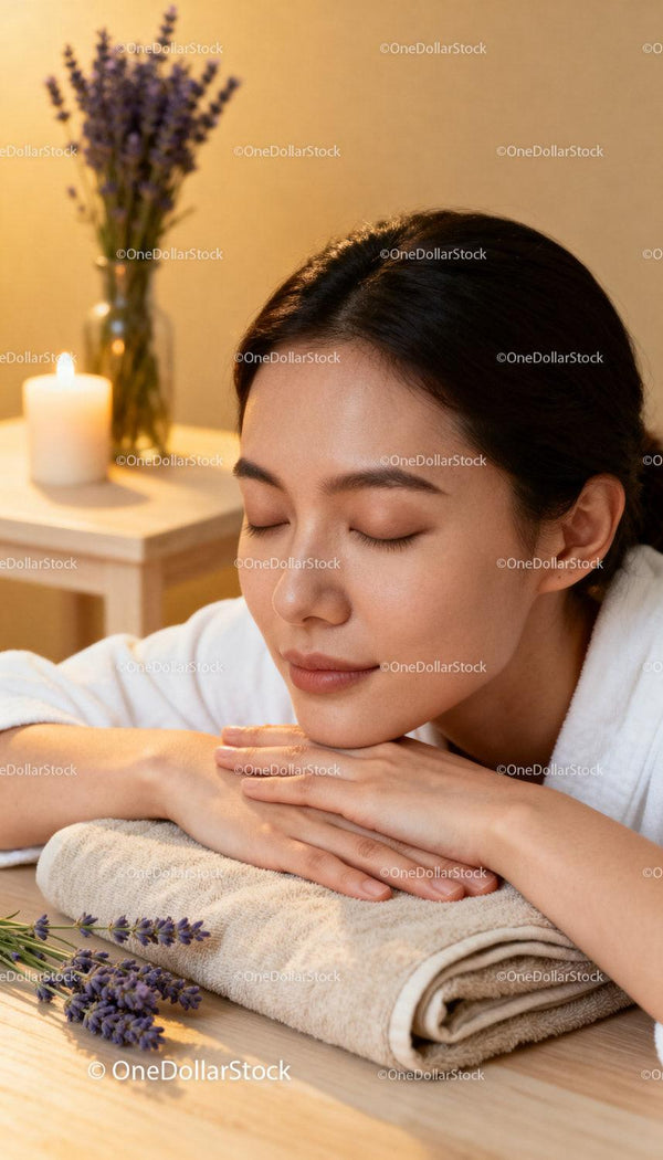 Relaxed woman enjoying aromatic lavender spa treatment