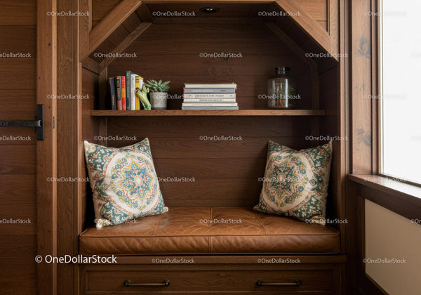 Wooden Wall Cozy Nook with Decorative Pillows and Books