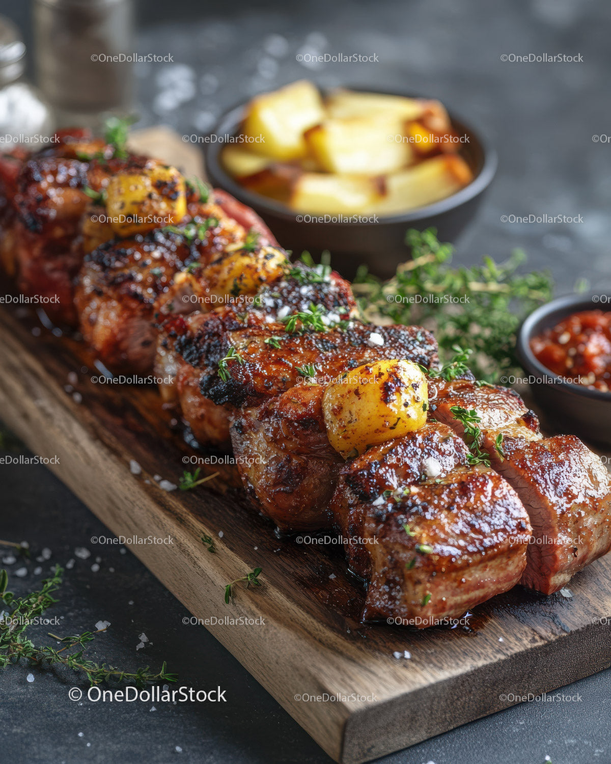 Juicy Grilled Ribs with Roasted Potatoes and Fresh Herbs