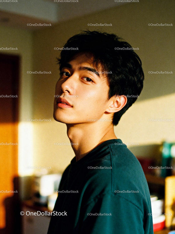 Thoughtful young man in natural warm indoor light