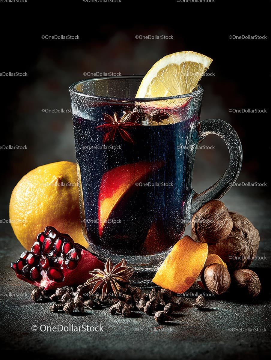Mulled Wine with Spices and Citrus in Rustic Setting