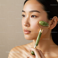 Close-up of Young Woman Using Jade Roller for Skincare Treatment