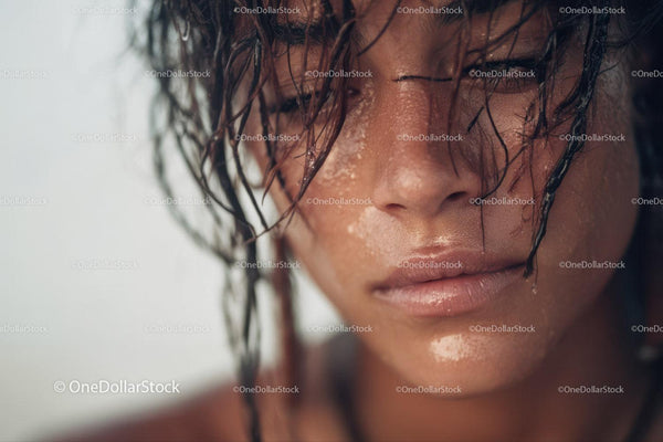 Close-up Portrait of a Woman with Wet Hair and Glowing Skin