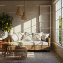 Cozy sunlit living room with rattan furniture and plants