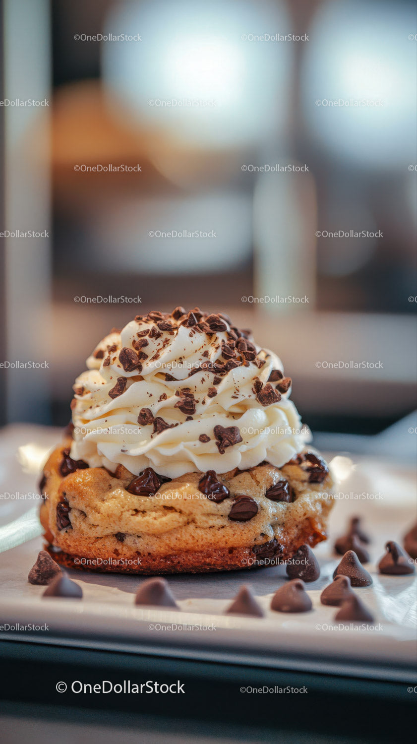 Chocolate Chip Cookie with Whipped Cream and Chocolate Topping