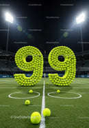 Large number ninety nine made of tennis balls on court