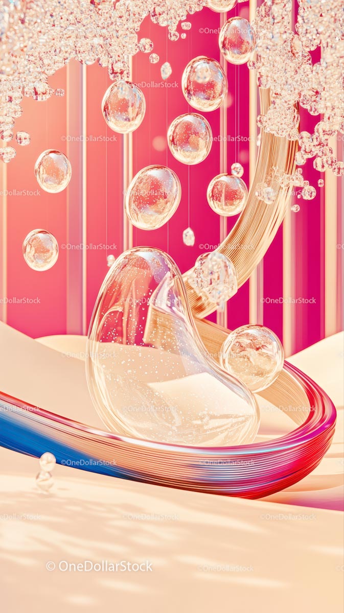Abstract Art with Glass Bubbles and Fluid Shapes in Vibrant Colors