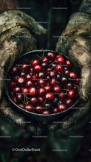 Hands Holding Ripe Red Cherries in Garden or Orchard