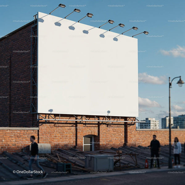 Empty urban billboard mounted on brick wall JPG Mockup Image