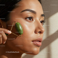 Close-Up Portrait of a Woman with Clear Glowing Skin and Brown Eyes