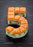 Sushi Rolls Arranged in Number Five Shape