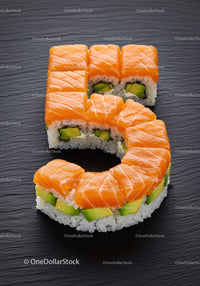 Sushi Rolls Arranged in Number Five Shape