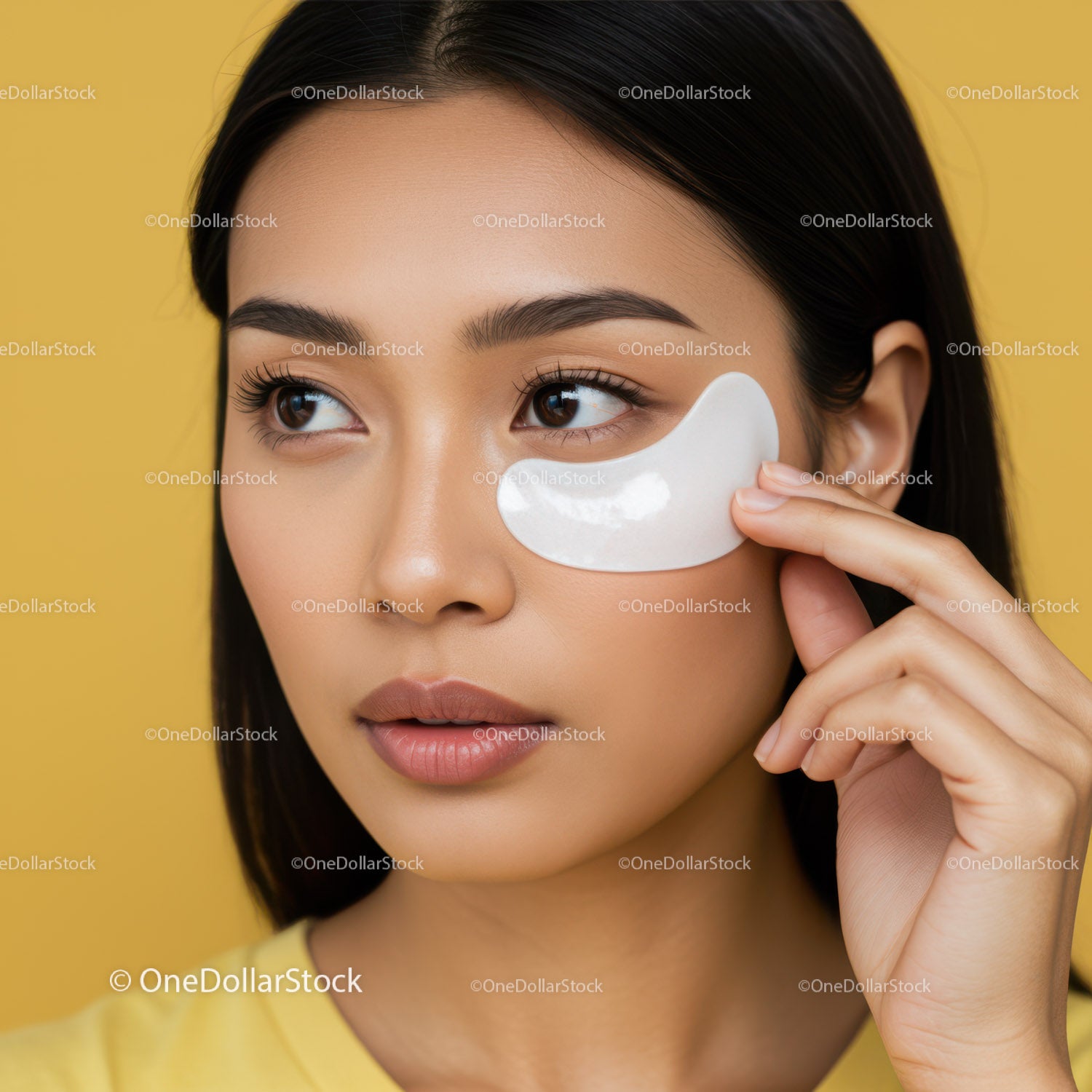 Young Woman Applying Under Eye Mask for Skin Rejuvenation