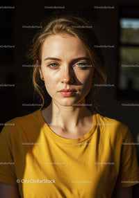 Young Woman Portrait in Natural Light Wearing Yellow T-Shirt