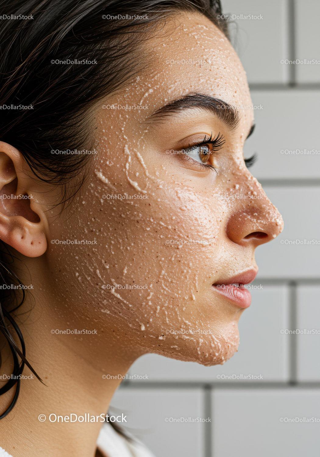 Close-up of woman with exfoliating facial scrub