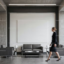 Modern office lobby with minimalist grey furniture