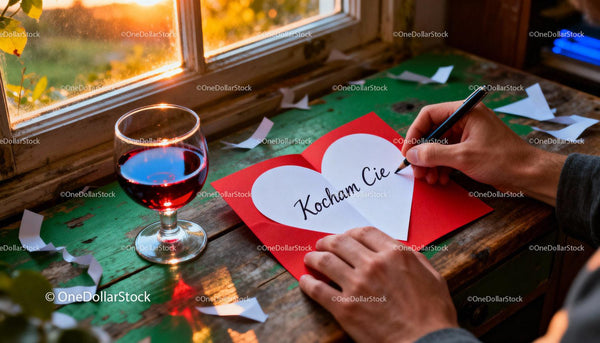 Writing a Romantic Valentine's Card at Sunset