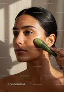 Close-up of a Woman with Glowing Skin and Natural Makeup