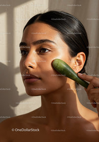 Close-up of a Woman with Glowing Skin and Natural Makeup
