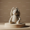 Soft Plush Bunny Toy Sitting on Minimalist Pedestal